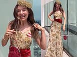 Georgia Toffolo reveals her 'obscene' outfit choice for Ascot as she slips into a 90-year-old gold dress to take the tube for day four of the festival